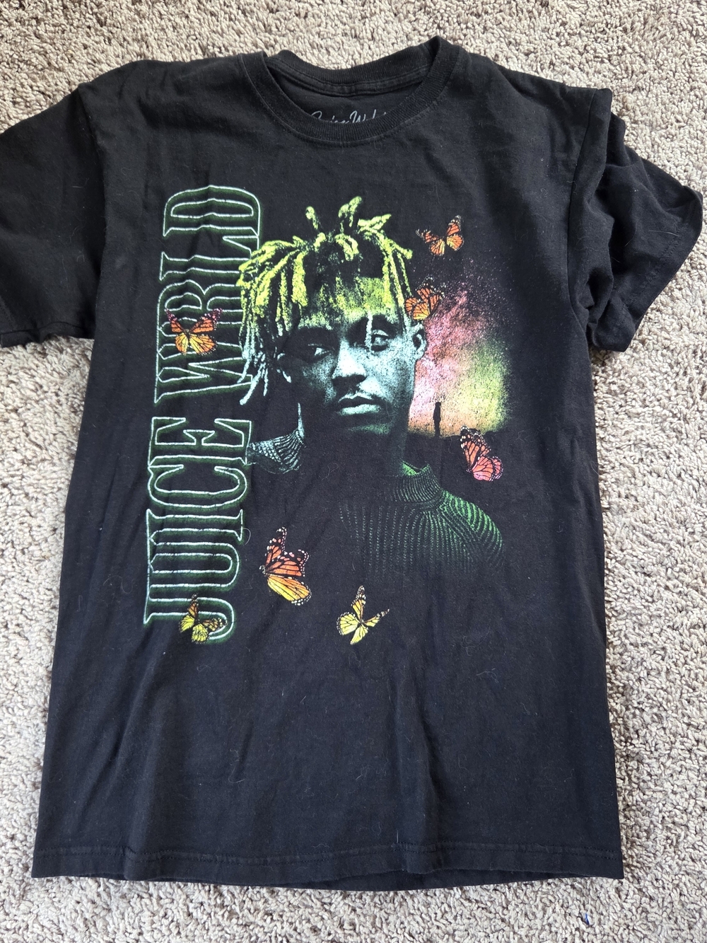Juice WRLD Black Graphic Tee with Neon Portrait Unisex Medium  Rap Music